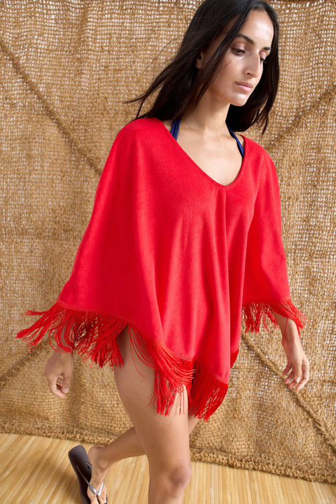 Poncho in Poppy Red